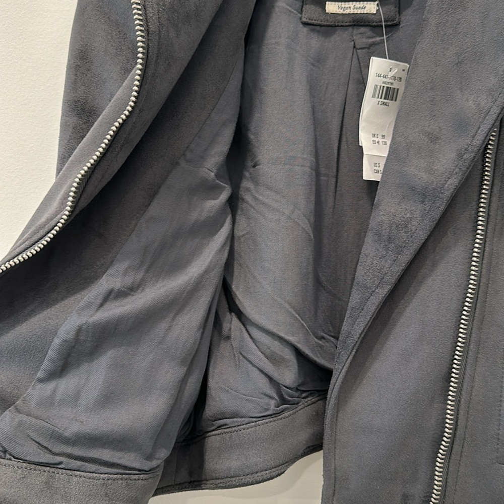 Abercrombie Leather Jacket Vegan Suede Charcoal Gray Black Moto Winter Size XS - Picture 8 of 16